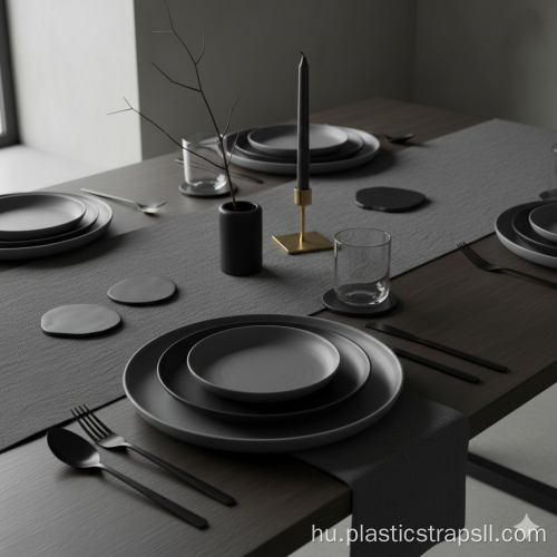 12 részes matt fekete kerámia étkészlet és pala dekoráció